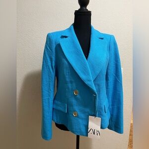 Zara Women's Vibrant Blue Double-Breasted Blazer